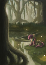 Size: 1240x1754 | Tagged: safe, artist:plainoasis, character:fluttershy, female, forest, frog, scenery, solo