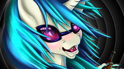 Size: 4000x2250 | Tagged: safe, artist:oneofyouare, character:dj pon-3, character:vinyl scratch, species:anthro, female, solo, tongue piercing