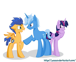 Size: 3691x3000 | Tagged: safe, artist:yaaaco, character:flash sentry, character:trixie, character:twilight sparkle, character:twilight sparkle (alicorn), species:alicorn, ship:twixie, backwards cutie mark, female, high res, male, rule 63, shipping, straight, trickster, tristan, tristansparkle