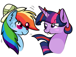 Size: 1024x768 | Tagged: safe, artist:uunicornicc, character:rainbow dash, character:twilight sparkle, ship:twidash, blushing, ear fluff, fangs, female, lesbian, roleplay, shipping, vampony