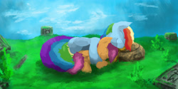 Size: 5000x2500 | Tagged: safe, artist:fuzzyfox11, character:rainbow dash, character:scootaloo, species:pegasus, species:pony, scenery, scootalove, sleeping, snuggling