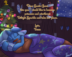 Size: 1200x955 | Tagged: safe, artist:atane27, character:trixie, species:pony, species:unicorn, christmas, female, mare, sleeping, solo