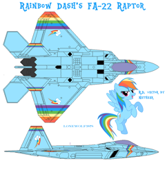 Size: 1800x1858 | Tagged: safe, artist:lonewolf3878, character:rainbow dash, aircraft, airplane dash, f-22 raptor, ponified, warplane