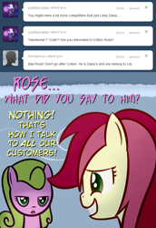 Size: 650x945 | Tagged: safe, artist:why485, character:daisy, character:roseluck, ask, ask the flower trio, tumblr