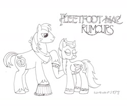 Size: 1512x1306 | Tagged: safe, artist:lonewolf3878, character:big mcintosh, character:fleetfoot, species:earth pony, species:pegasus, species:pony, album cover, classic rock ponies, eyes closed, female, fleetmac, fleetwood mac, holding hooves, male, mare, monochrome, parody, ponified, ponified album cover, rumours, shipping, stallion, straight