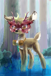 Size: 2080x3092 | Tagged: safe, artist:owlvortex, character:bramble, species:deer, fluffy, forest, leaf, mask, solo