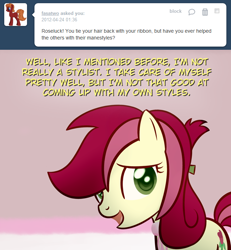Size: 650x703 | Tagged: safe, artist:why485, character:roseluck, ask, ask the flower trio, female, solo, tumblr