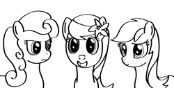 Size: 1024x520 | Tagged: safe, artist:why485, character:daisy, character:lily, character:lily valley, character:roseluck, ask, ask the flower trio, flower trio, monochrome, tumblr