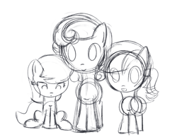 Size: 965x749 | Tagged: safe, artist:why485, character:daisy, character:lily, character:lily valley, character:roseluck, ask, ask the flower trio, filly, flower trio, monochrome, sketch, tumblr, younger