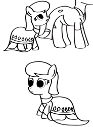 Size: 800x1086 | Tagged: safe, artist:why485, character:lily, character:lily valley, oc, ask, ask the flower trio, clothing, comic, dress, female, filly, monochrome, tumblr, younger