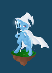 Size: 1786x2500 | Tagged: safe, artist:hidden-cat, character:trixie, species:pony, bipedal, dirt cube, female, gandalf, gandalf the white, lord of the rings, parody, solo, staff