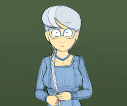 Size: 1200x1000 | Tagged: safe, artist:aa, character:silver spoon, species:human, blushing, braid, clothing, female, glasses, humanized, necklace, older, older silver spoon, shocked, solo, surprised, sweater