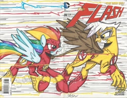 Size: 1024x789 | Tagged: safe, artist:ponygoddess, character:gilda, character:rainbow dash, species:griffon, barry allen, crossover, eobard thawne, professor zoom, reverse flash, the flash