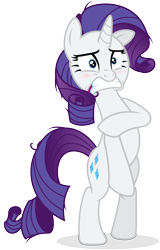 Size: 5000x7800 | Tagged: safe, artist:yanoda, character:rarity, species:pony, episode:make new friends but keep discord, g4, my little pony: friendship is magic, .ai available, absurd resolution, assisted exposure, bipedal, blushing, clothing theft, covering, embarrassed, female, implied nudity, naked rarity, simple background, solo, transparent background, vector, we don't normally wear clothes