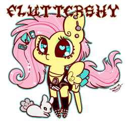 Size: 1000x1000 | Tagged: safe, artist:otterlore, character:angel bunny, character:fluttershy, punk, simple background, transparent background
