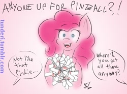 Size: 1127x833 | Tagged: safe, artist:tunderi, character:pinkie pie, 30 minute art challenge, bowling pin, female, solo