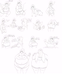 Size: 6000x7184 | Tagged: safe, artist:catstuxedo, character:fluttershy, character:pinkie pie, species:human, absurd resolution, bbw, chubby cheeks, cookie, cupcake, exercise, fat, fattershy, heavy voice, humanized, jump rope, monochrome, muffin, obese, piggy pie, pudgy pie, ssbbw, weight gain, weight loss, winged humanization