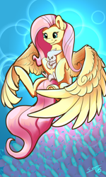 Size: 768x1280 | Tagged: safe, artist:blindcoyote, character:angel bunny, character:fluttershy, duo, holding, hoof hold, sitting, smiling, spread wings, wings