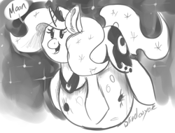 Size: 700x532 | Tagged: safe, artist:blindcoyote, character:princess luna, lunadoodle, female, monochrome, moon, solo, tangible heavenly object