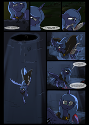 Size: 1240x1754 | Tagged: safe, artist:lunarcakez, character:princess luna, comic:the origins of hollow shades, blood, comic, filly, injured, night, pink-mane celestia, semi-grimdark series, water, well, woona, younger