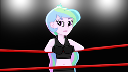 Size: 1859x1046 | Tagged: safe, artist:totallynotabronyfim, character:princess celestia, character:principal celestia, my little pony:equestria girls, belly button, boxing, clothing, female, gloves, midriff, solo, sports bra