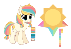 Size: 1024x709 | Tagged: safe, artist:starshinebeast, oc, oc only, oc:lux, species:earth pony, species:pony, equestria2101, female, freckles, palette, reference sheet, simple background, solo, white background
