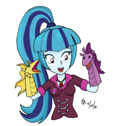 Size: 800x875 | Tagged: safe, artist:mayorlight, character:adagio dazzle, character:aria blaze, character:sonata dusk, species:siren, my little pony:equestria girls, cute, female, puppet, simple background, solo, sonatabetes, white background