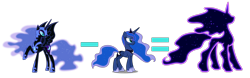 Size: 4000x1250 | Tagged: safe, artist:90sigma, artist:dashiesparkle edit, artist:yanoda, edit, character:nightmare moon, character:princess luna, character:tantabus, species:alicorn, species:pony, episode:do princesses dream of magic sheep?, chart, equation, ethereal mane, female, galaxy mane, headcanon, mare, raised hoof, simple background, transparent background, vector