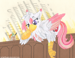 Size: 1027x800 | Tagged: safe, artist:foxxy-arts, oc, oc only, oc:foxxy hooves, species:classical hippogriff, species:hippogriff, cocktail, cute, traditional art