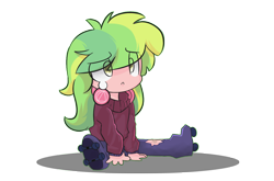 Size: 1312x864 | Tagged: safe, artist:jankrys00, character:lemon zest, equestria girls:friendship games, g4, my little pony: equestria girls, my little pony:equestria girls, accident, chibi, crying, cute, female, headphones, roller skates, simple background, solo, transparent background, zestabetes