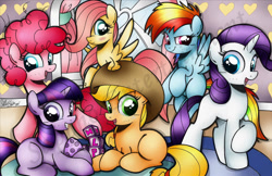 Size: 1205x780 | Tagged: safe, artist:ponygoddess, character:applejack, character:fluttershy, character:pinkie pie, character:rainbow dash, character:rarity, character:spike, character:twilight sparkle, episode:the cutie mark chronicles, g4, my little pony: friendship is magic, cute, egg, filly, mane seven, mane six, spike's egg, watermark, younger
