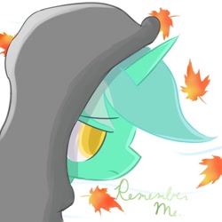Size: 894x894 | Tagged: safe, artist:futaku, character:lyra heartstrings, fanfic:background pony, clothing, dig the swell hoodie, female, hoodie, leaves, minimalist, portrait, sad, solo