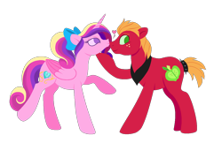 Size: 1225x794 | Tagged: safe, artist:carouselunique, character:big mcintosh, character:princess cadance, species:earth pony, species:pony, ship:cadmac, male, shipping, stallion, straight, teenager