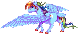 Size: 2453x1094 | Tagged: safe, artist:kittehkatbar, character:rainbow dash, species:pegasus, species:pony, g4, colored hooves, female, hoers, hooves, horse, looking at you, mare, profile, simple background, solo, spread wings, transparent background, wings