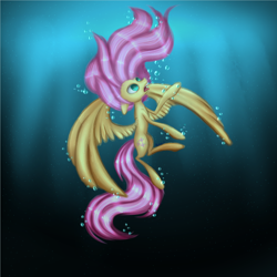 Size: 1280x1280 | Tagged: safe, artist:pinipy, character:fluttershy, asphyxiation, bubble, drowning, female, solo, underwater, watershy