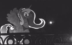 Size: 4000x2545 | Tagged: safe, artist:foxxy-arts, character:princess luna, craft, irl, monochrome, moon, photo, ponies in real life, solo, traditional art