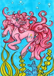 Size: 1459x2048 | Tagged: safe, artist:stirren, character:pinkie pie, bubble, female, solo, traditional art, underwater