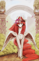 Size: 1294x2000 | Tagged: safe, artist:blindcoyote, oc, oc only, oc:fausticorn, crown, floral head wreath, lauren faust, solo