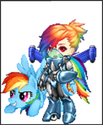 Size: 610x745 | Tagged: safe, artist:theanimefanz, character:rainbow dash, blue mech suit, mech suit, mech wings, purse, wings, wrong eye color