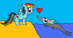 Size: 1024x537 | Tagged: safe, artist:killerbug2357, character:rainbow dash, 1000 hours in ms paint, dolphin, heart, ms paint