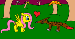 Size: 1024x539 | Tagged: safe, artist:killerbug2357, character:fluttershy, species:wolf, 1000 hours in ms paint, heart, ms paint