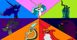 Size: 1024x540 | Tagged: safe, artist:killerbug2357, character:discord, character:king sombra, character:princess celestia, character:princess luna, character:queen chrysalis, 1000 hours in ms paint, ms paint
