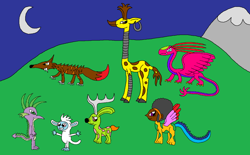 Size: 1024x634 | Tagged: safe, artist:killerbug2357, character:spike, species:dragon, species:wolf, 1000 hours in ms paint, giraffe, jackalope, ms paint, yeti