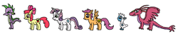 Size: 1024x195 | Tagged: safe, artist:killerbug2357, character:apple bloom, character:scootaloo, character:spike, character:sweetie belle, species:dragon, species:pegasus, species:pony, 1000 hours in ms paint, cutie mark crusaders, ms paint, wrong cutie mark, yeti