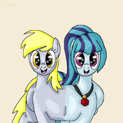 Size: 1000x1000 | Tagged: safe, artist:mojo1985, character:derpy hooves, character:sonata dusk, species:pegasus, species:pony, conjoined, conjoined twins, female, fusion, mare, multiple heads, sonata derp, two heads, we have become one, what has science done