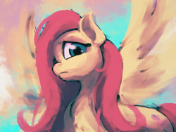 Size: 1600x1200 | Tagged: safe, artist:ruby, character:fluttershy, female, looking at you, looking down, solo, spread wings, wings