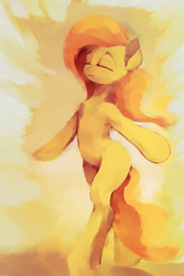 Size: 2176x3264 | Tagged: safe, artist:ruby, character:fluttershy, species:pony, bipedal, eyes closed, female, looking up, missing cutie mark, solo, wingless