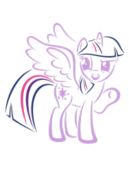 Size: 1024x1365 | Tagged: safe, artist:chrzanek97, character:twilight sparkle, character:twilight sparkle (alicorn), species:alicorn, species:pony, female, hooves, horn, lineart, mare, raised eyebrow, simple background, smiling, solo, spread wings, transparent background, wings