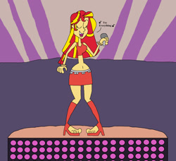 Size: 2173x1985 | Tagged: safe, artist:hunterxcolleen, character:sunset shimmer, species:human, my little pony:equestria girls, belly button, bracelet, concert, dancing, feet, gazelle (zootopia), high heels, humanized, microphone, midriff, sandals, shakira, singing, stage, zootopia