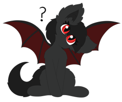 Size: 2959x2467 | Tagged: safe, artist:miss-jessiie, oc, oc only, oc:qetesh, species:bat pony, species:pony, :<, confused, cute, fluffy, frown, head tilt, question mark, simple background, solo, spread wings, transparent background, wings